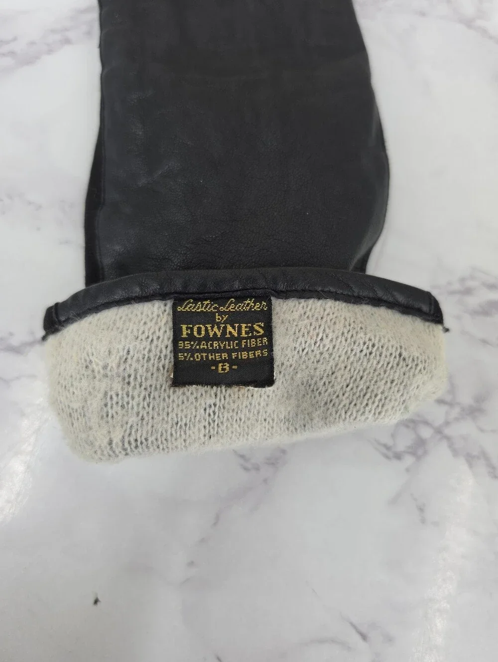 Fownes Long Black Leather Gloves with Nylin Stretch Contrast Dress Oprea